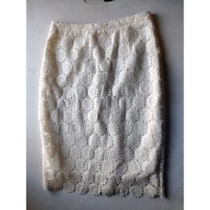 DE COLLECTION White Lace Crochet Midi‎ Pencil Skirt Women's Size 6
